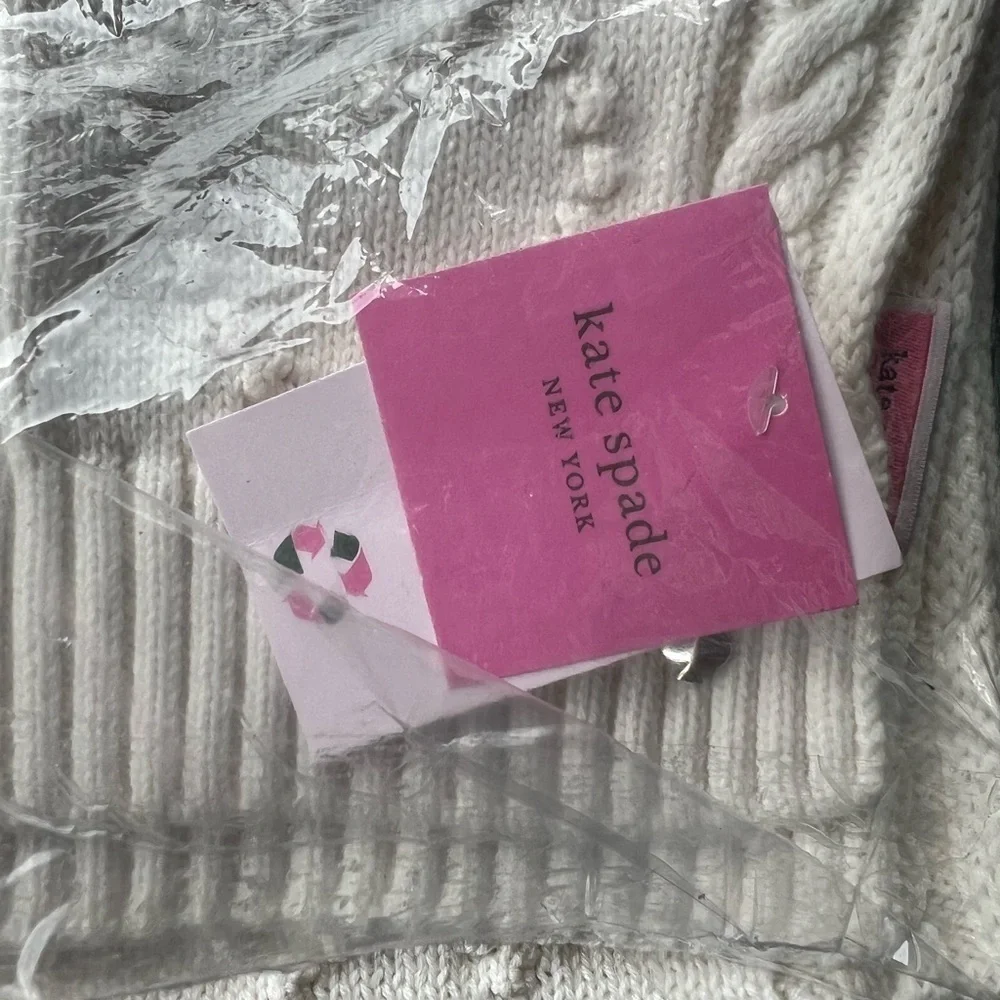kate spade new york Cream Cable Knit Heart Bobble Scarf Sustainably Sorted NWT
